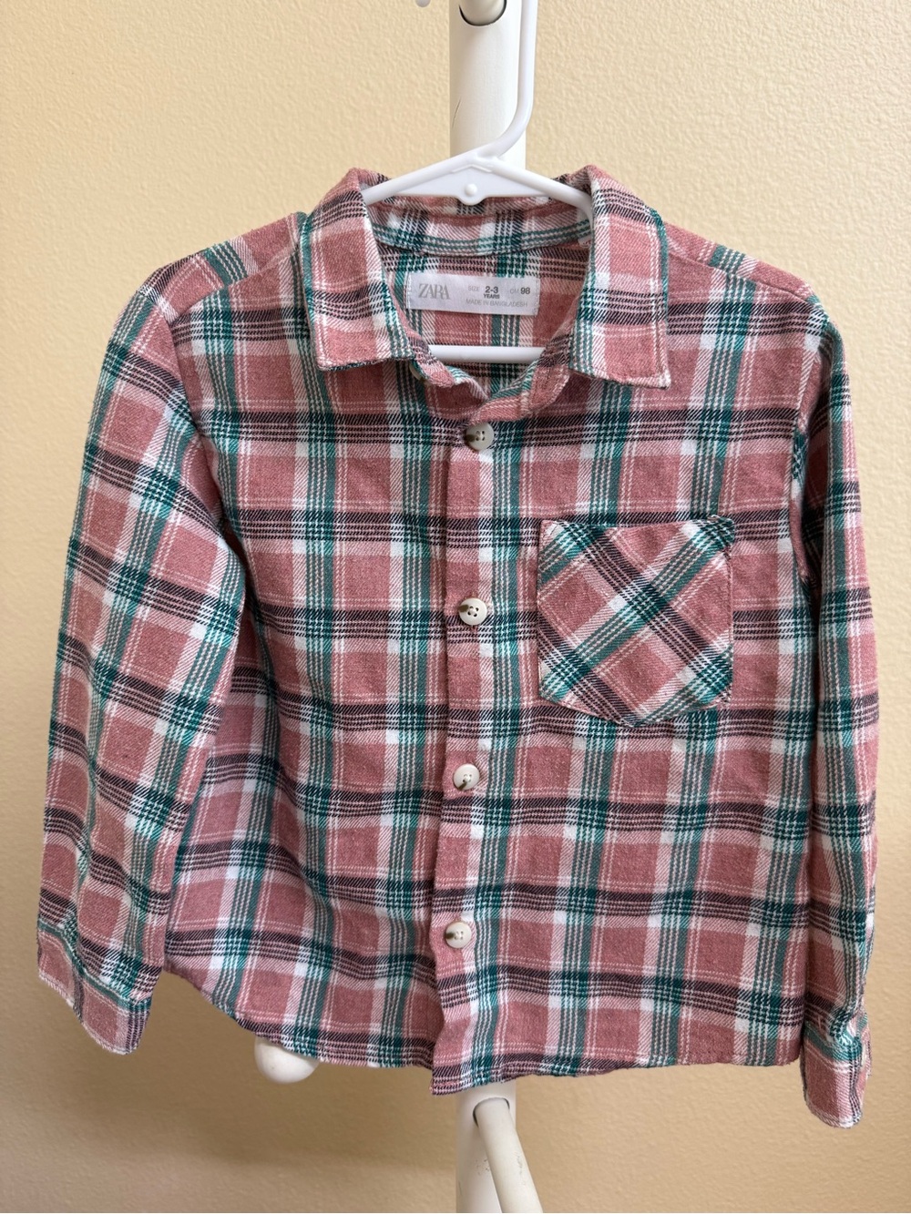 Zara Kids Rose and Teal Plaid Button-Down Shirt